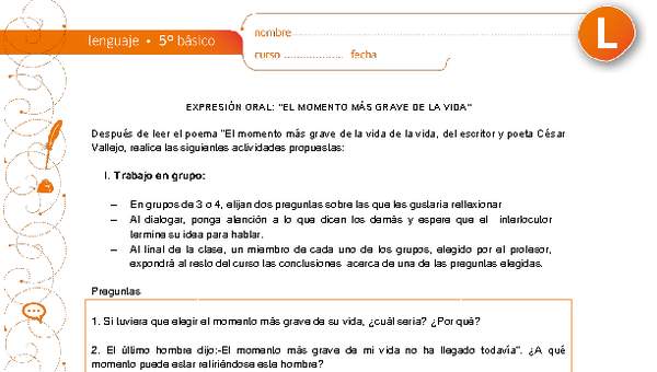 Expresión oral: "El momento más grave de la vida", de César Vallejo