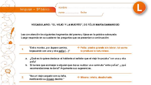 Vocabulario: "El viejo y la muerte", de Félix María Samaniego