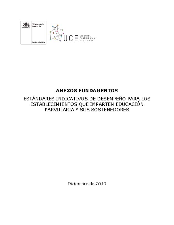 Anexo de Estándares Indicativos de Desempeño para los establecimientos que imparten Educación Parvularia y sus Sostenedores