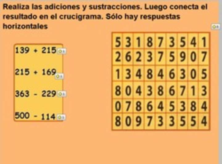 Realizar adiciones y encontrar resultados en un crucigrama