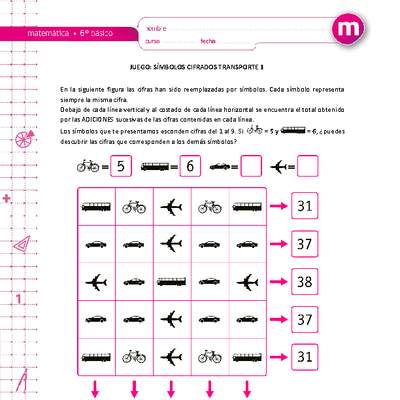 Juego: símbolos cifrados transporte 1