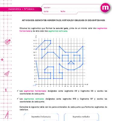 Segmentos horizontales, verticales y oblicuos en ejes cartesianos