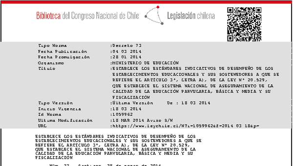 Decreto 73 (Establece estándares indicativos de desempeño de Educación Básica y Media)
