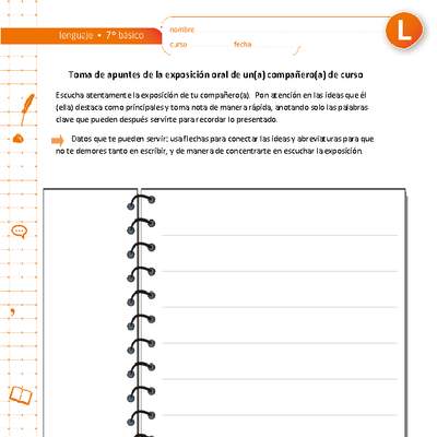 Toma de apuntes de la exposición oral de un(a) compañero(a) de curso