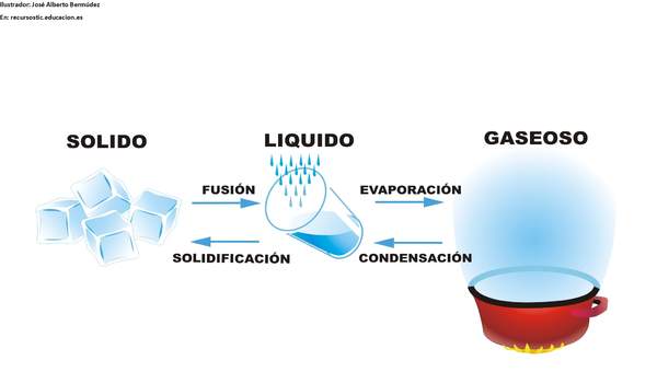 Cambios de estado del agua rotulado