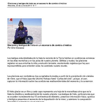 Noticia sobre los glaciares y el cambio climático