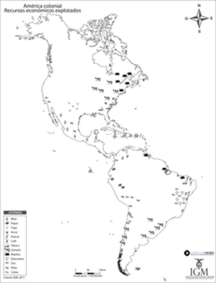 América colonial. Recursos económicos explotados