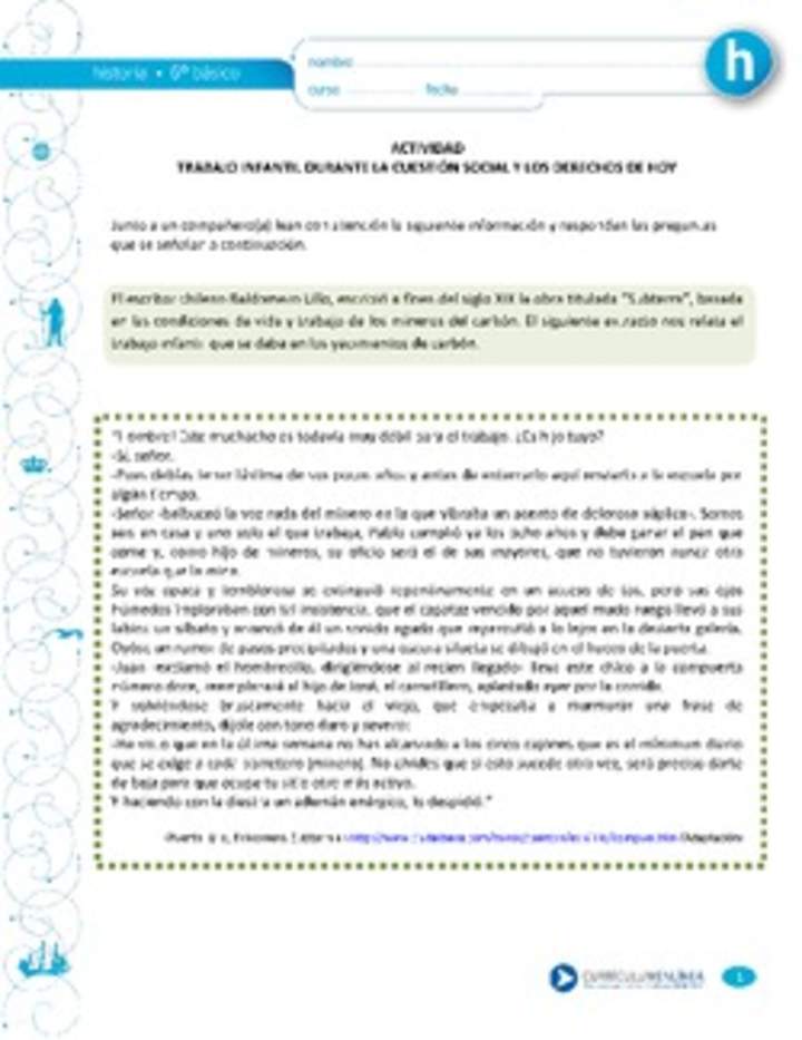 Trabajo infantil durante la cuestión social y los derechos de hoy