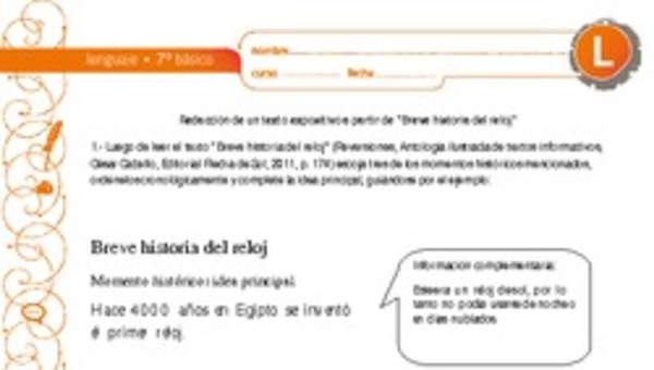 Redacción de un texto expositivo a partir de "Breve historia del reloj"