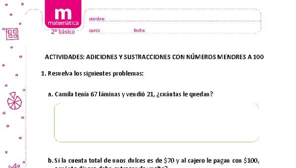 Adiciones y sustracciones con números menores a 100 (IV)