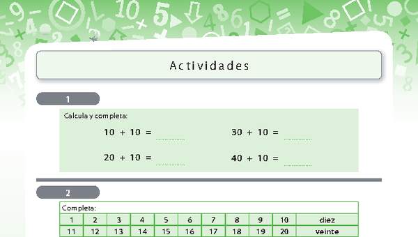 Actividades de adición y completación de secuencias numéricas