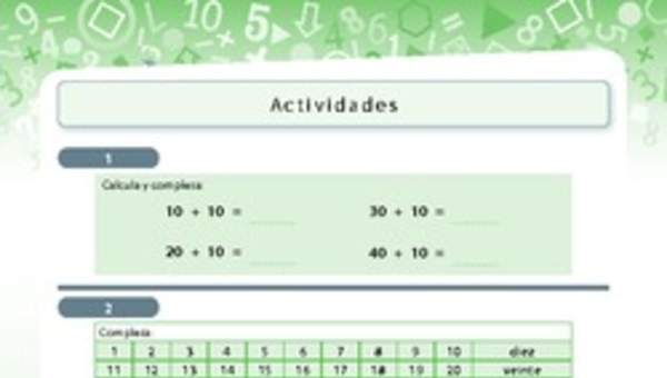 Actividades de adición y completación de secuencias numéricas