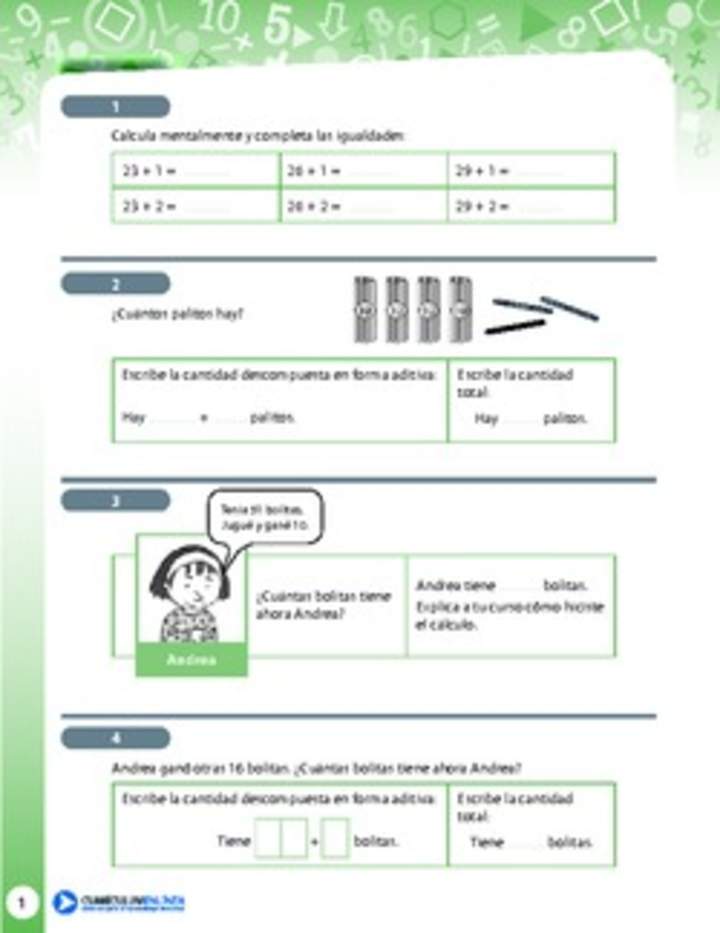 Actividades de adición y cáculo mental