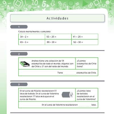 Resolución de problemas de sustracción con números menores a 100