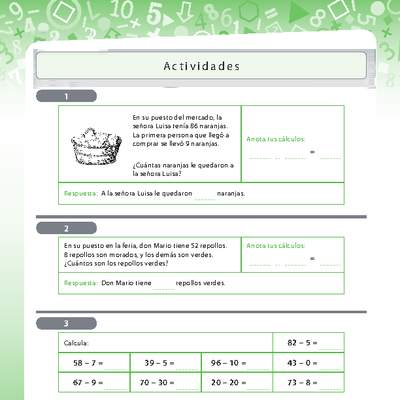 Resolución de problemas de sustracción con números menores a 100