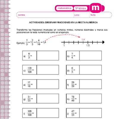 Ordenar fracciones en la recta numérica