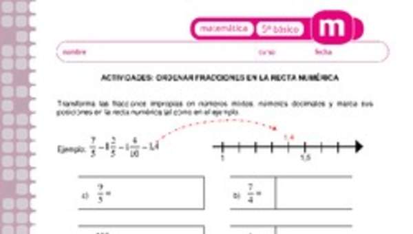 Ordenar fracciones en la recta numérica