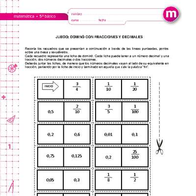 Dominó con fracciones y decimales