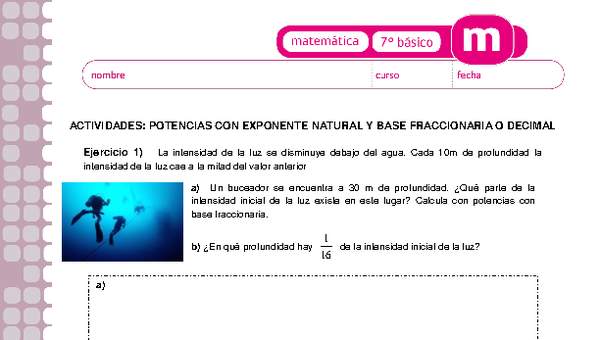 Potencias con exponente natural y base fraccionaria o decimal