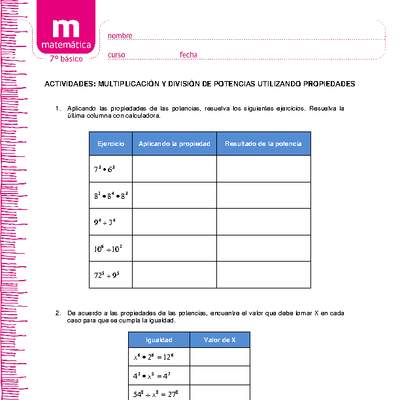 Multiplicación y división de potencias utilizando propiedades