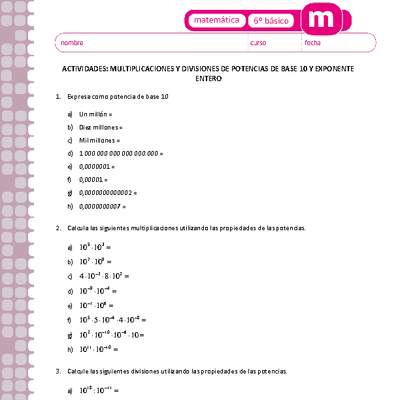 Multiplicaciones y divisiones de potencias de base 10 y exponente entero