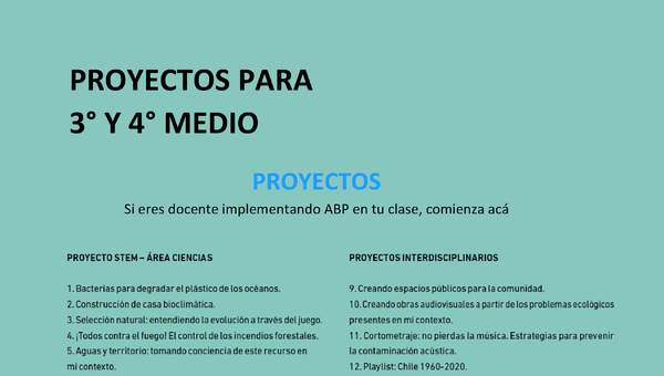 Proyectos para  3° y 4° medio