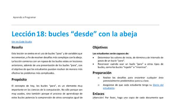 Lección18: bucles “desde” con la abeja