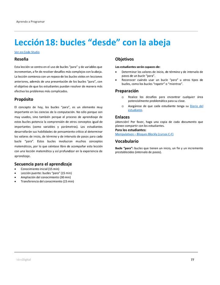 Lección18: bucles “desde” con la abeja