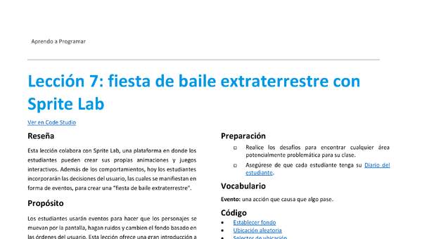 Lección 7: fiesta de baile extraterrestre con Sprite Lab