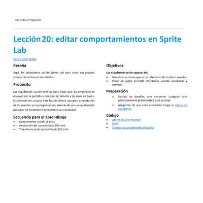 Lección20: editar comportamientos en Sprite Lab