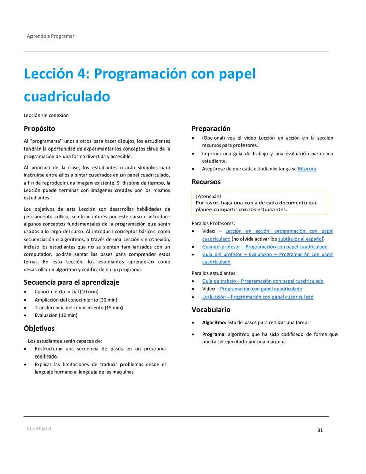 Unidad 1 - Lección 04: Programación con papel cuadriculado