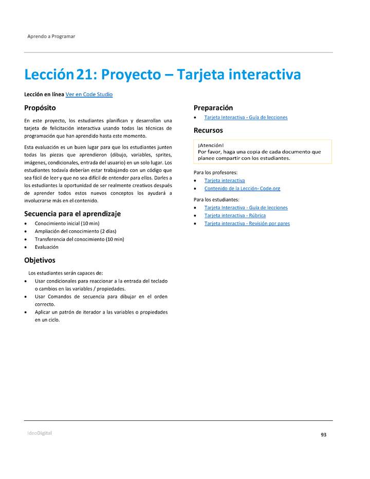 Unidad 1 - Lección 21: Proyecto – Tarjeta interactiva