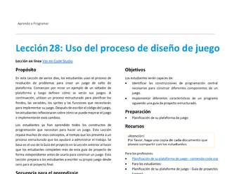 Unidad 2 - Lección 28: Uso del proceso de diseño de juego