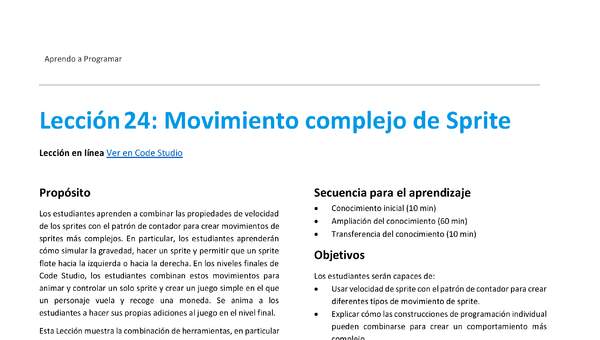 Unidad 2 - Lección 24: Movimiento complejo de Sprite