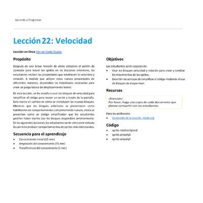 Unidad 2 - Lección 22: Velocidad