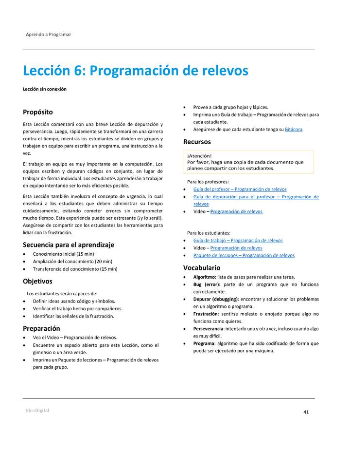 Unidad 1 - Lección 06: Programación de relevos