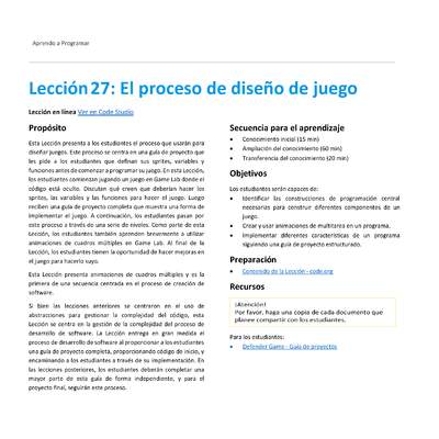 Unidad 2 - Lección 27: El proceso de diseño de juego