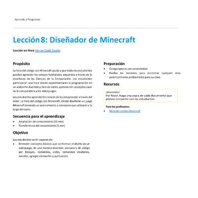 Unidad 1 - Lección 08: Diseñador de Minecraft