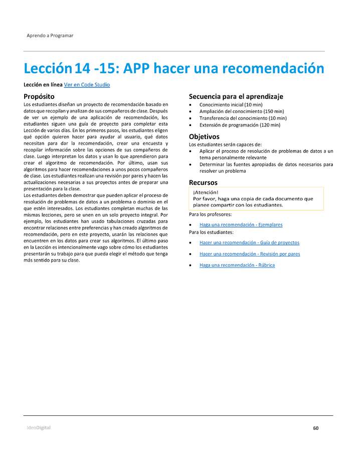 Unidad 1 - Lección14 -15: APP hacer una recomendación