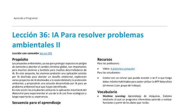 Unidad 2 - Lección 36: IA Para resolver problemas ambientales II