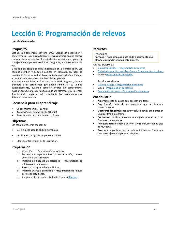 Unidad 1 - Lección 6: Programación de relevos