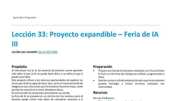 Unidad 4 - Lección 33: Proyecto expandible – Feria de IA III