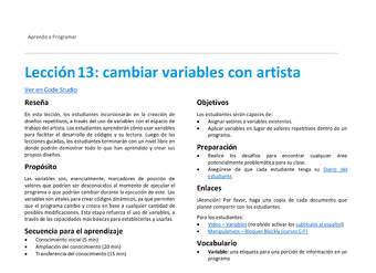 Unidad 3 - Lección 13: cambiar variables con artista