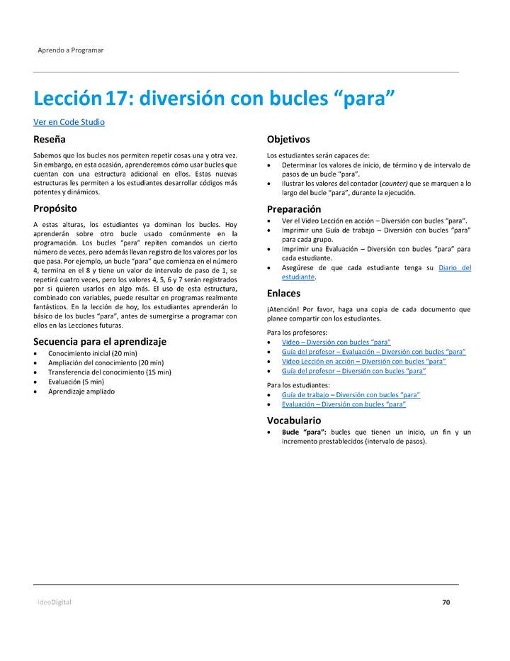 Unidad 3 - Lección 17: diversión con bucles “para”