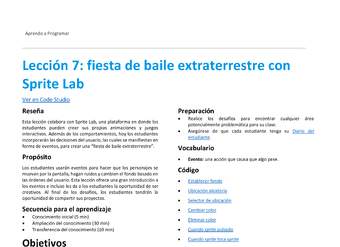 Unidad 2 - Lección 7: fiesta de baile extraterrestre con Sprite Lab