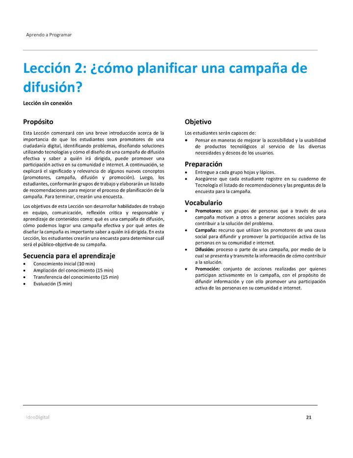 Unidad 1 - Lección 2: ¿cómo planificar una campaña de difusión?