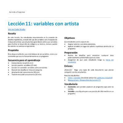 Unidad 3 - Lección 11: variables con artista