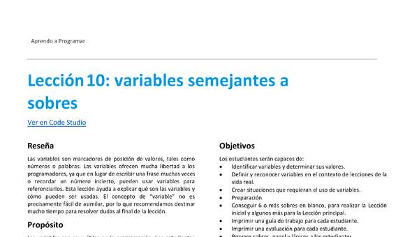 Unidad 3 - Lección 10: variables semejantes a sobres