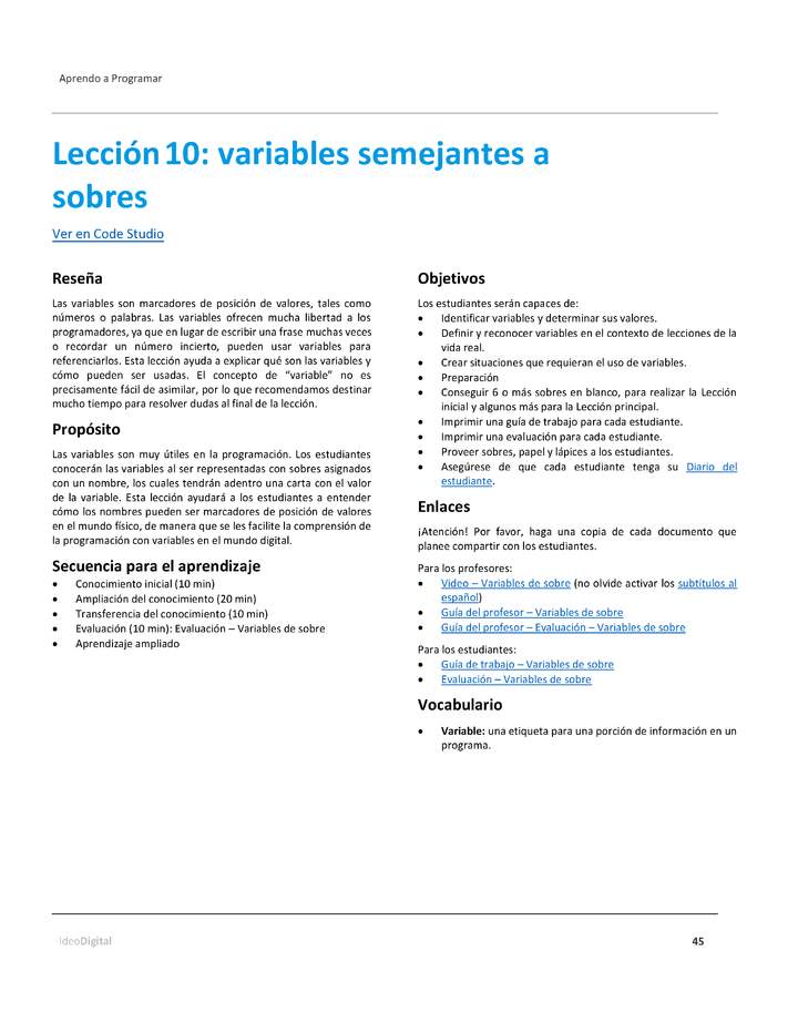 Unidad 3 - Lección 10: variables semejantes a sobres