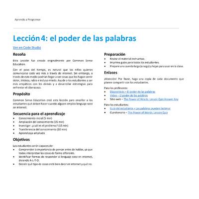 Unidad 1 - Lección 4: el poder de las palabras